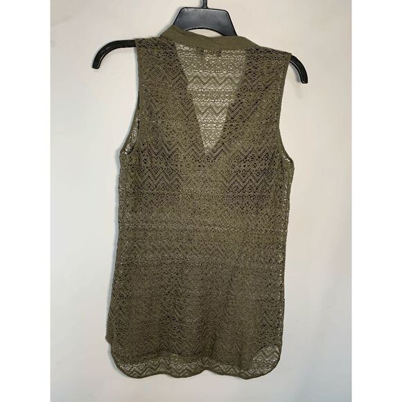 Venus Women's Fully Open Lace Sleeveless Flap Pocket Blouse Olive Small - Picture 6 of 9